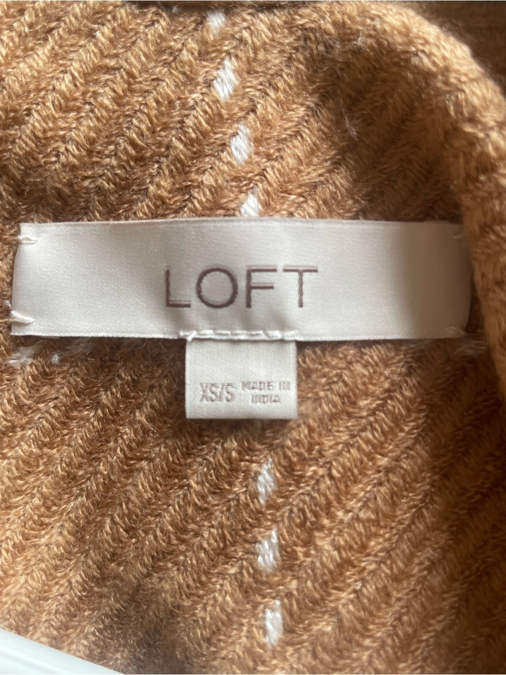 LOFT Camel Grid Pattern Fringed Open Front Poncho Ruana XS/S - Picture 3 of 4